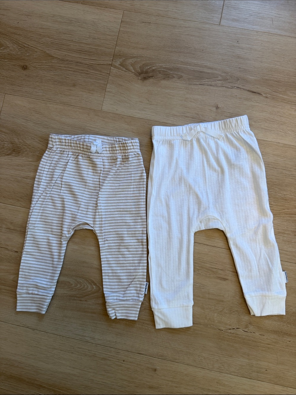 Soft Cotton Baby Pants - White & Beige Stripe